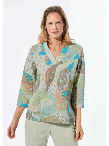 GOLDNER Kurzgröße:  Sweatshirt mit 3/4-Ärmeln in graugrün / gemustert