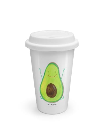 Mr. & Mrs. Panda Kaffeebecher To Go Avocado Glücklich ohne Spruch in Weiß