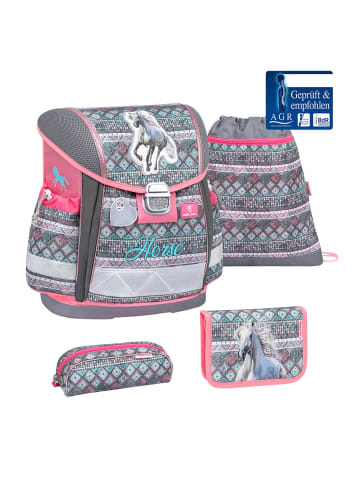 Belmil 4tlg-Set: Schulranzen Horse Aruba Blue in grau – (H)36 x (B) 32 x (T) 19 cm