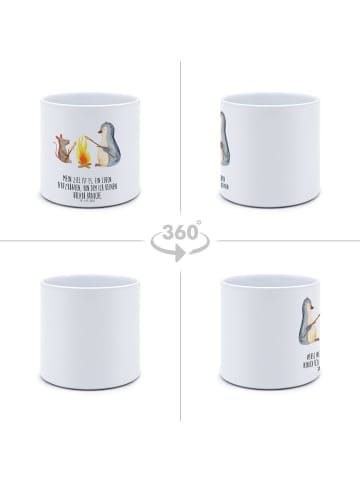 Mr. & Mrs. Panda Blumenübertopf Pinguin Lagerfeuer mit Spruch in Weiß