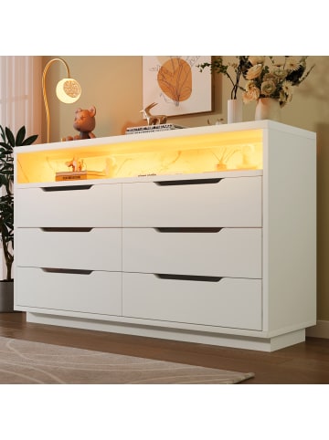 ABRIHOME LED Sideboard Kommode mit 6 Schubladen in Weiß