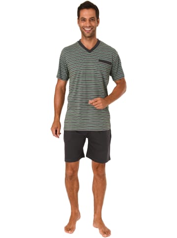 NORMANN Pyjama Shorty Schlafanzug kurzarm Streifen - 46361 in dunkelgrau