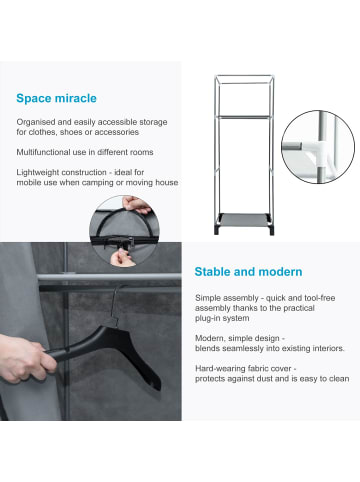 Intirilife Faltschrank Stoffschrank Kleiderschrank mit Kleiderstange in Grau