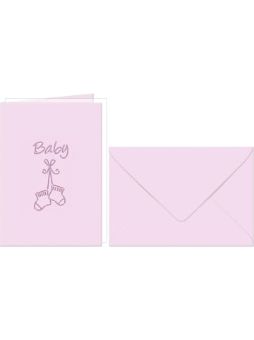 Buntpapierfabrik Ludwig Bähr Doppelkarte A6 gelasert + Kuvert Packung mit 5 Sets Söckchen rosa