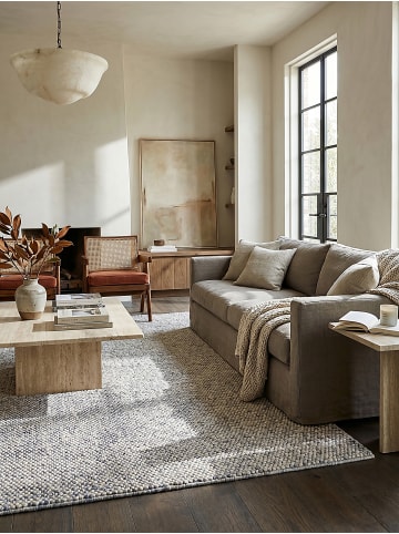 KADIMA DESIGN Teppich aus Wollmischung, mit stilvollem Noppeneffekt in Hellblau