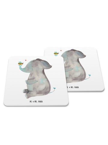 Mr. & Mrs. Panda Glasuntersetzer Elefant Biene ohne Spruch in Weiß