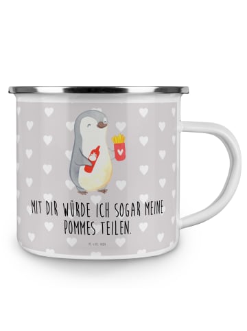 Mr. & Mrs. Panda Haferl Pinguin Pommes mit Spruch in Grau Pastell