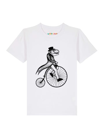 wat? Apparel T-Shirt T-Rex auf Fahrrad in Weiß