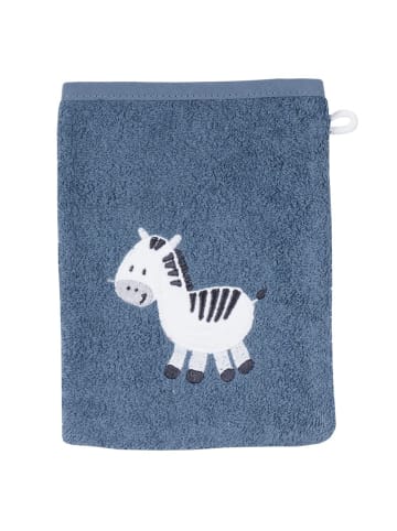 Wörner Waschhandschuh - Stickerei Zebra in blau,motiv