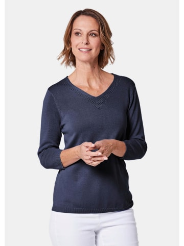 GOLDNER Kurzgröße:  Strickpullover Pullover mit V-Ausschnitt in marine