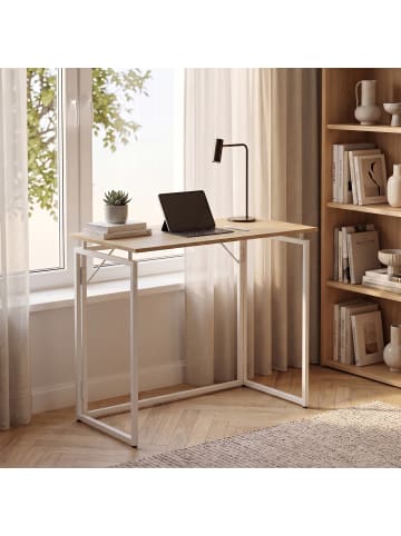 relaxdays Schreibtisch in Natur/ Weiß - (B)100 x (H)74 x (T)50 cm