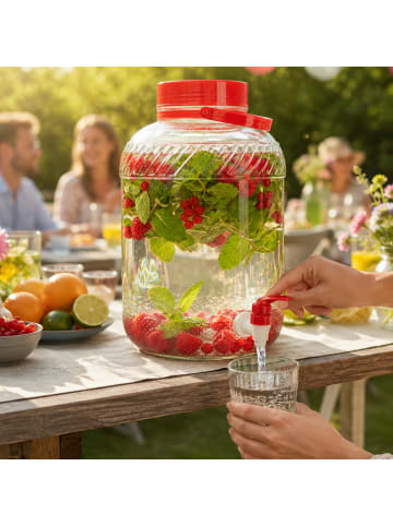 relaxdays Getränkespender in Transparent/ Rot - 10 l