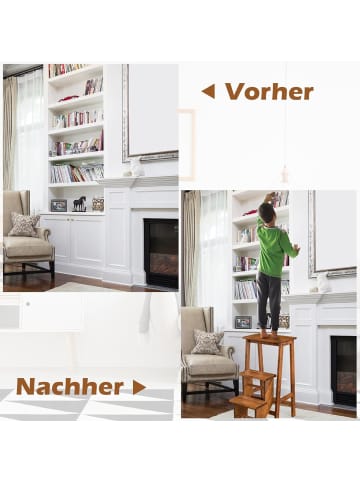 COSTWAY 3-stufig Tritthocker Massivholz bis zu 310kg in Hellbraun