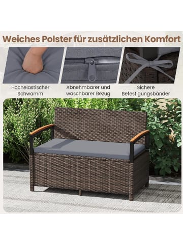 COSTWAY 2-Sitzer Gartenbank mit Kissenbox Polyrattan in Grau