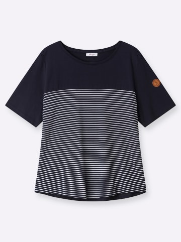 sheego T-Shirt in tiefblau-weiß-geringelt