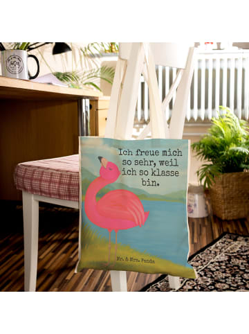 Mr. & Mrs. Panda Einkaufstasche Flamingo Stolz Design mit Spruch in Weiß