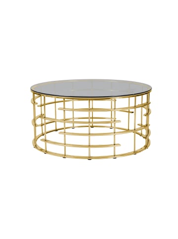 SalesFever Couchtisch rund Ø 90 cm Glasplatte 8 mm und Edelstahlgestell in Gold-Grau