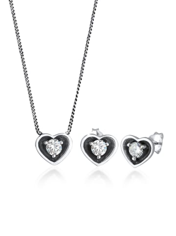 Elli Schmuckset 925 Sterling Silber Herz, Schmuckset in Schwarz