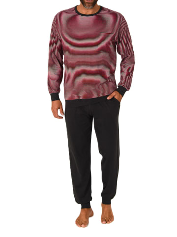 NORMANN Langarm Schlafanzug Pyjama Bündchen Streifen in rot