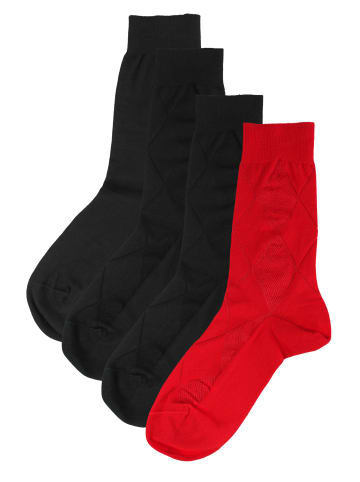 Rogo Socken im 4er Pack Strukturen in schwarz-rot