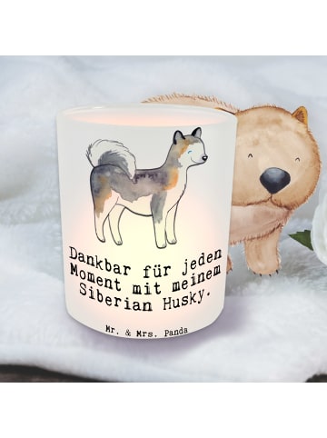 Mr. & Mrs. Panda Glas Windlicht Siberian Husky Moment mit Spruch in Transparent