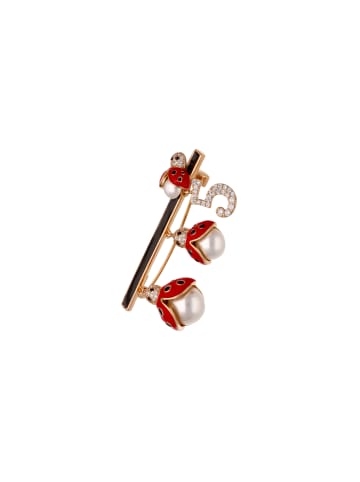 faina Women Brooch With Ladybird Motif in Rose Gold White