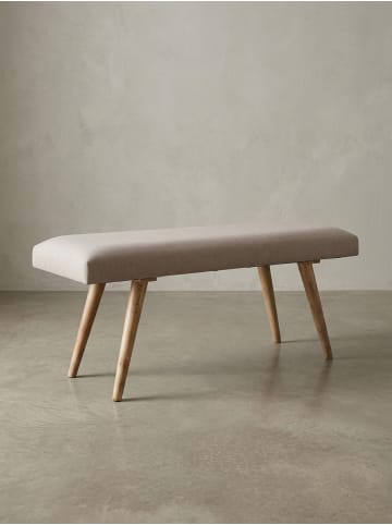 KADIMA DESIGN Sitzbank Stoff / Massivholz Bank 117x51x38 cm im Retro Stil, in Beige