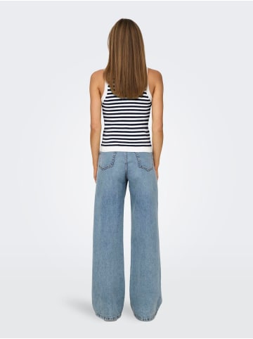 JACQUELINE de YONG Geripptes Stricktop ohne Ärmel mit Rundhalsausschnitt in Weiß-Blau