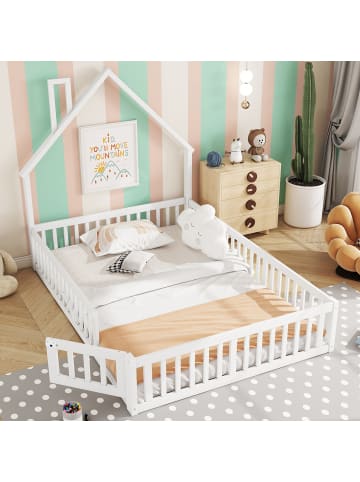 ABRIHOME Polsterbett in Weiß 140x190 cm mit Schornsteinform und Lattenrost 