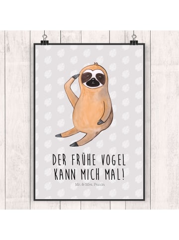 Mr. & Mrs. Panda Poster Faultier Vogel mit Spruch in Grau Pastell