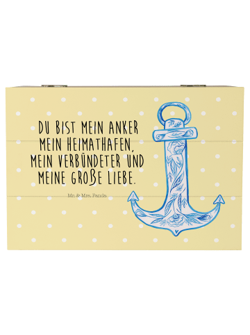 Mr. & Mrs. Panda Aufbewahrungsbox Anker Blau mit Spruch in Gelb Pastell