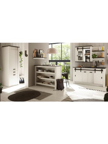Furn.Design Küchen-Set weiß Pinie, anthrazit Landhaus 6-teilig, Küchenschrank Set mit Theke