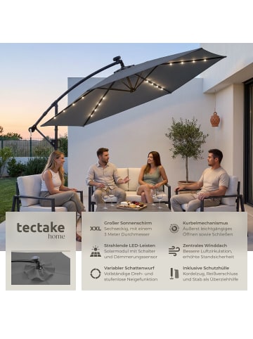 tectake Sonnenschirm mit Doppeldach und LED Solar-Beleuchtung | 3 x 3 m