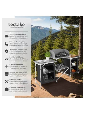 tectake Campingküche XXL mit Aluminiumgestell und 5 Fächern  172 x 52 x 104 cm, schwarz