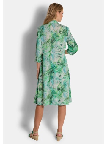 GOLDNER Hemdblusenkleid Midikleid mit Blätter-Druck in grün / gemustert