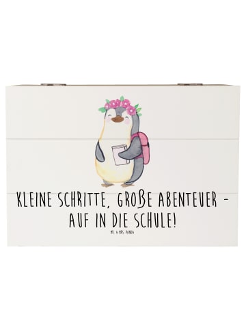 Mr. & Mrs. Panda Erinnerungskiste Schulanfang Abenteuer mit Spruch in Weiß