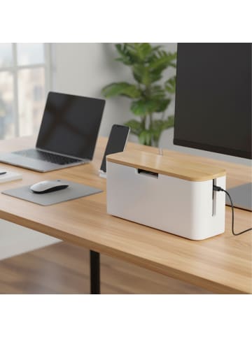 relaxdays Kabelbox in Natur/ Weiß - (B)34 x (H)14,5 x (T)11 cm