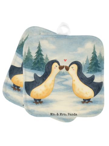 Mr. & Mrs. Panda Topfhandschuhe Pinguine Kuss Design ohne Spruch in Weiß