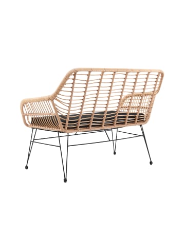 SalesFever Sitzbank Rattanoptik Naturfarben mit Sitzkissen und Metallgestell in Schwarz