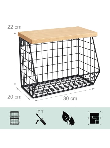 relaxdays Obstkorb Wandregal in Schwarz/ Natur – (B)30 x (H)21 x (T)20 cm