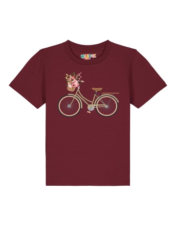 wat? Apparel T-Shirt Fahrrad mit Blumen in Weinrot