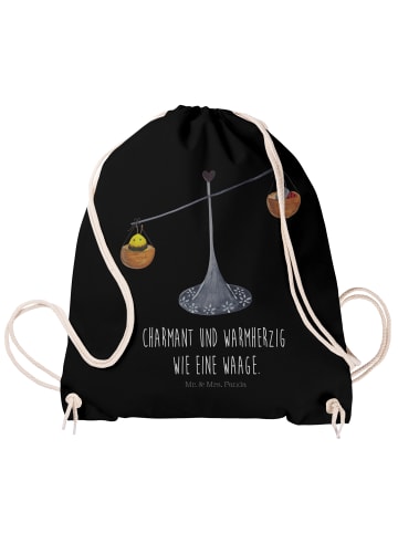 Mr. & Mrs. Panda Drawstring Bag Sternzeichen Waage mit Spruch in Schwarz