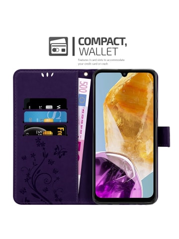 cadorabo Hülle für Samsung Galaxy M15 Blumen Design in Floral Dunkel Lila