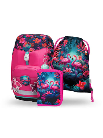 BAAGL 3-tlg. Set: Schulrucksack Airy Plus in Rosa Flamingos