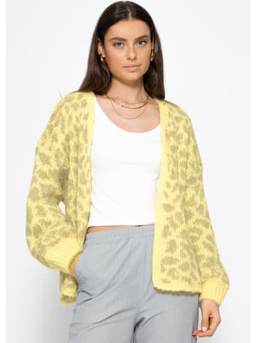 SASSYCLASSY Kurzer Cardigan mit Leo-Print in Gelb