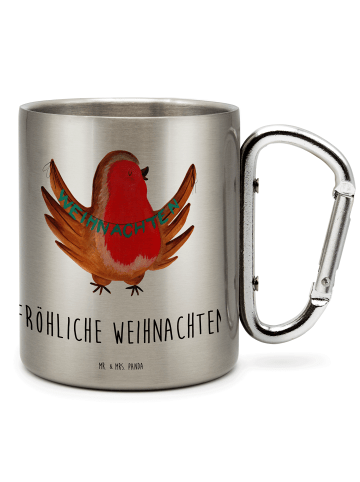 Mr. & Mrs. Panda Thermotasse Rotkehlchen Weihnachten mit Spruch in Silber