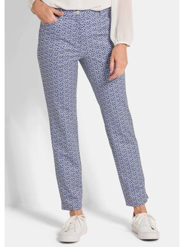GOLDNER Slim Fit Printhose mit hohem Bund in beige / royalblau / gemustert