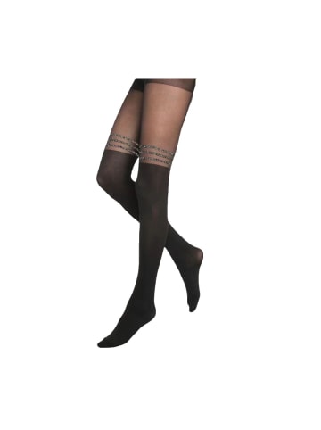 COFI 1453 Damen Strumpfhose hohe Taille gemusterte Strumpfhose Muster Optik in Schwarz