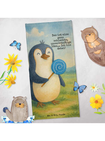 Mr. & Mrs. Panda Badehandtuch Pinguin Lolli Design mit Spruch in Eisblau