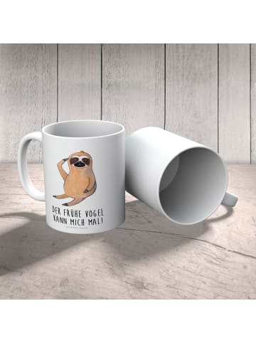 Mr. & Mrs. Panda Plastikbecher Faultier Vogel mit Spruch in Weiß